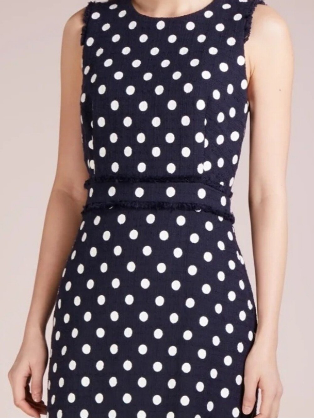 J.Crew Navy Polka Dot Tweed Fringe Sheath Dress
